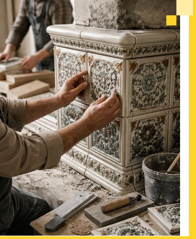 Изразцовые камины под ключ в Нижнеудинске: проект и монтаж