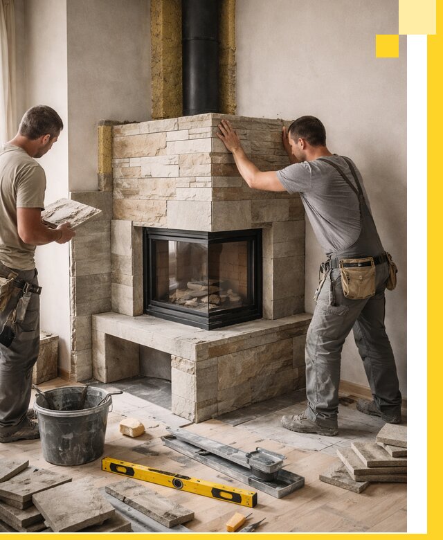 Угловые камины под ключ проект, монтаж и отделка в Нижнеудинске