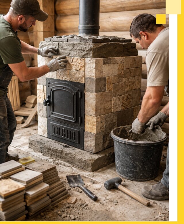 Облицовка банной печи под ключ в Нижнеудинске: камень и плитка