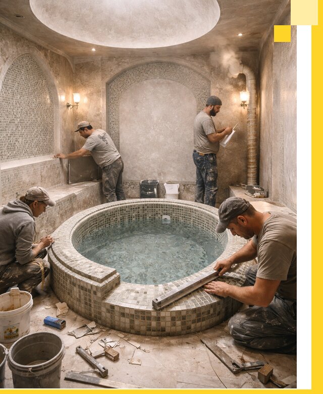 Профессиональное строительство хамама с бассейном в Нижнеудинске под ключ