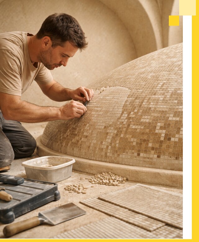 Профессиональная укладка мозаики для хамама под ключ в Нижнеудинске